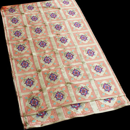 29"W Vintage Tibetan Brocade Fabric: Silk Satin Upholstery Textile