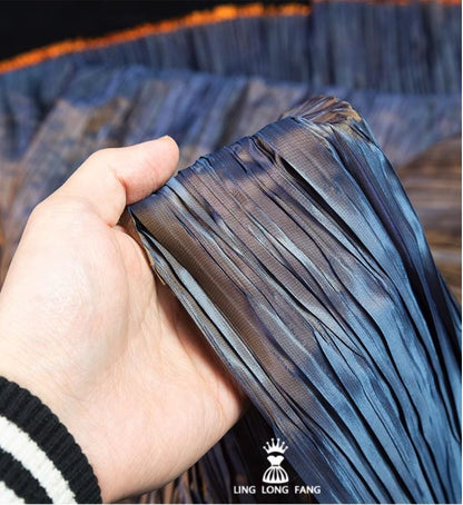 Two-Tone Pleated Polyester Fabric: Hand-Pressed Crepe, 55" Wide