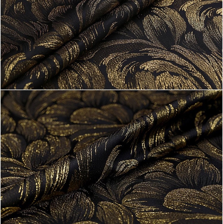 Gold Feather Jacquard Brocade Fabric: 60" Wide Sewing & Upholstery