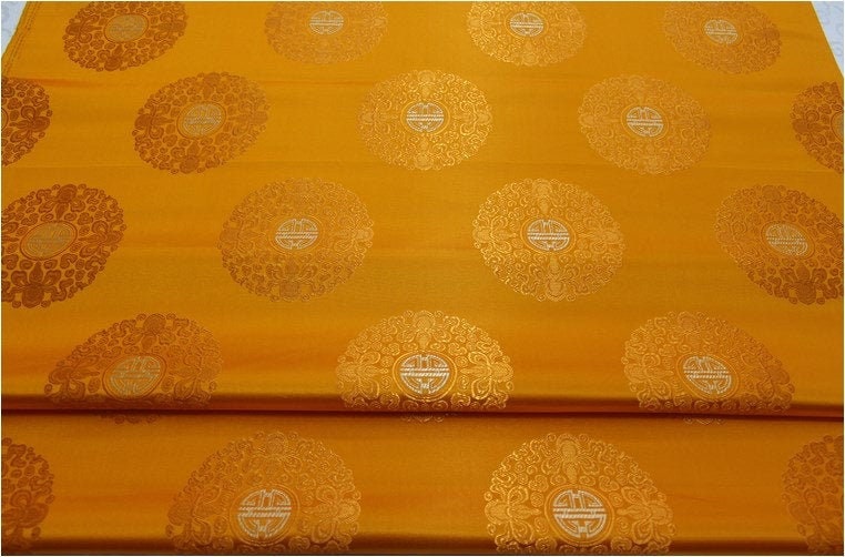 Chinese Fu Symbol Brocade Fabric: Floral Jacquard Satin (29.5"W)