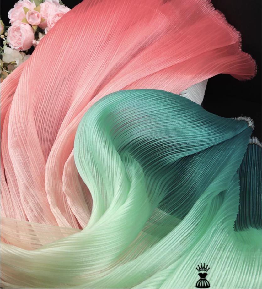 Pleated Organza Fabric: Shiny Crinkled Texture, 55" Wide