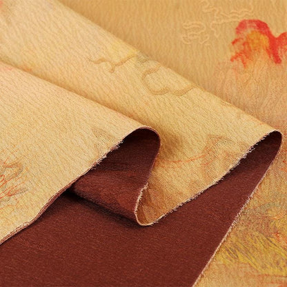 Butterfly Tea Silk Satin Fabric: Ancient Print, 59" Wide