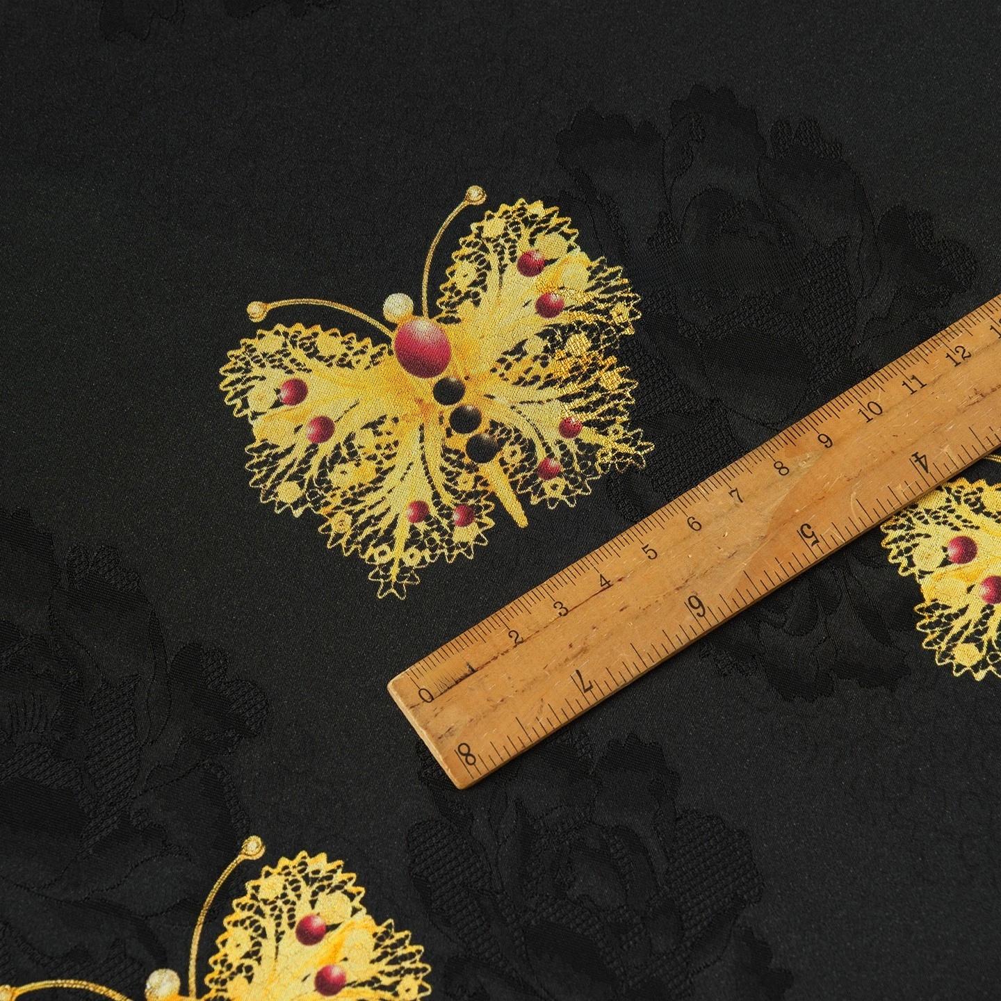 Black & Gold Butterfly Silk Jacquard Fabric: Cheongsam Hanfu Material