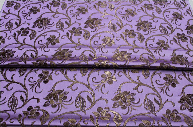 Brocart de soie à motif floral bleu, largeur 75 cm (29,5 po) - Vendu au mètre