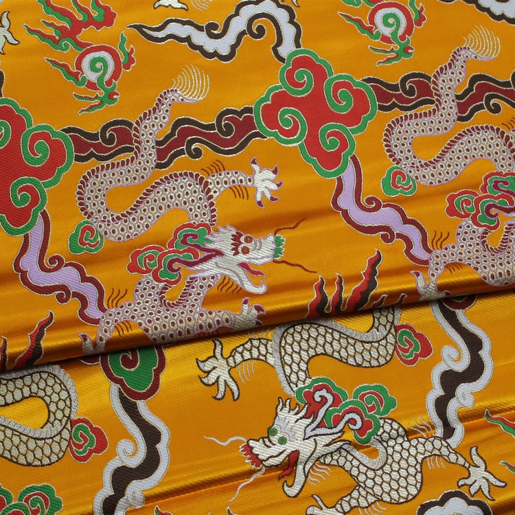 Gold Chinese Dragon Fabric: Silk Rayon Brocade, 29"W, Sewing Upholstery