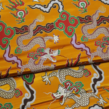 Gold Chinese Dragon Fabric: Silk Rayon Brocade, 29"W, Sewing Upholstery