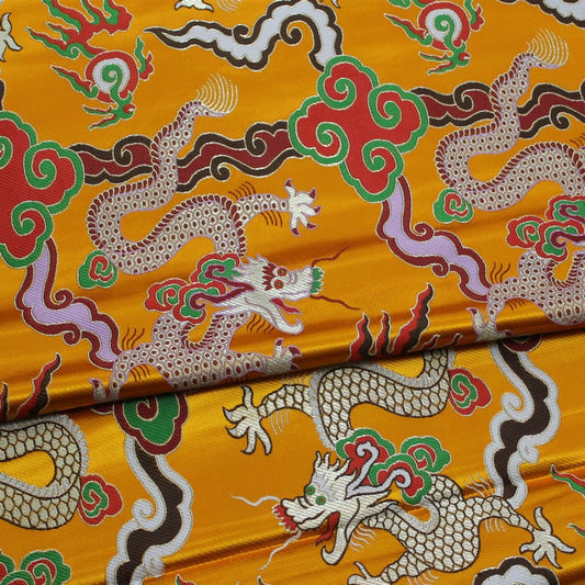 Tissu Dragon Chinois Doré : Brocart de Soie et Rayonne, 74 cm de large, pour la couture et l’ameublement