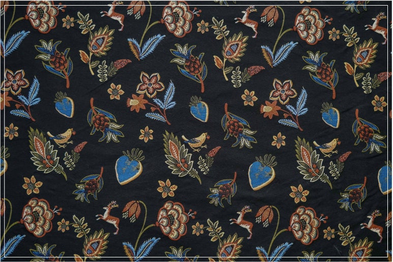 Black Animal Jacquard Fabric: Floral Upholstery, Costume, Decor - 59"W