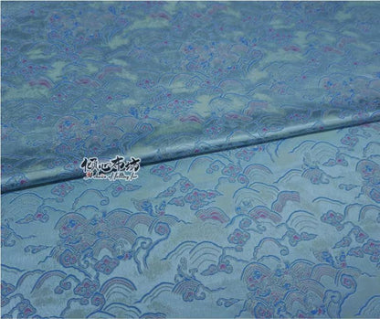 Aqua Blue Brocade Fabric: Sea of Clouds & Waves, 29.5"W