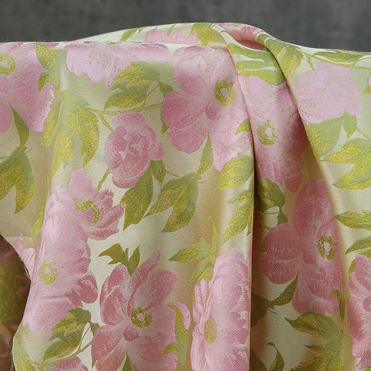 Romantic French Floral Jacquard Fabric with Gold Threads, 65"Wide
