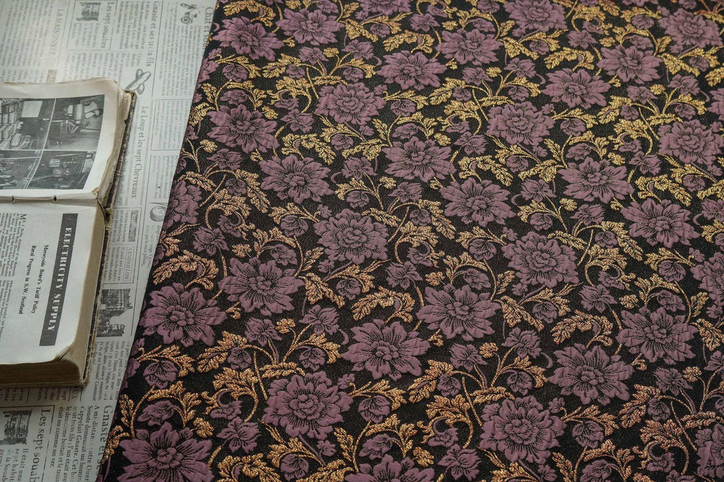 Baroque Floral Jacquard Fabric | Embossed Gold Brocade Upholstery