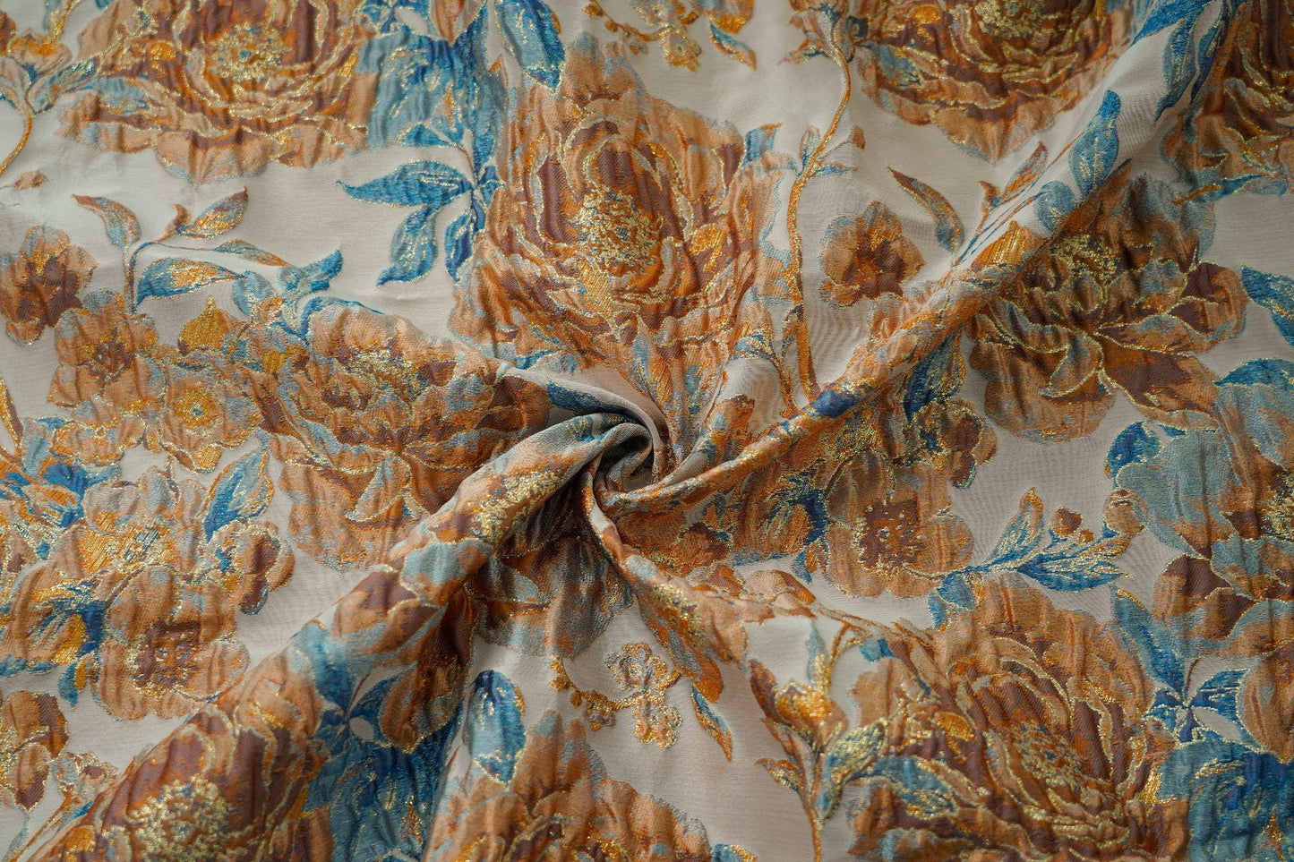 Gold Thread Floral Jacquard Fabric: 3D Oil Painting Texture, 55"W