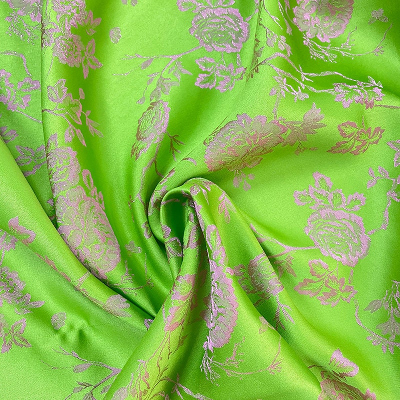 Apple Green Floral Jacquard Fabric: Cotton Lyocell Blend, 57" Wide