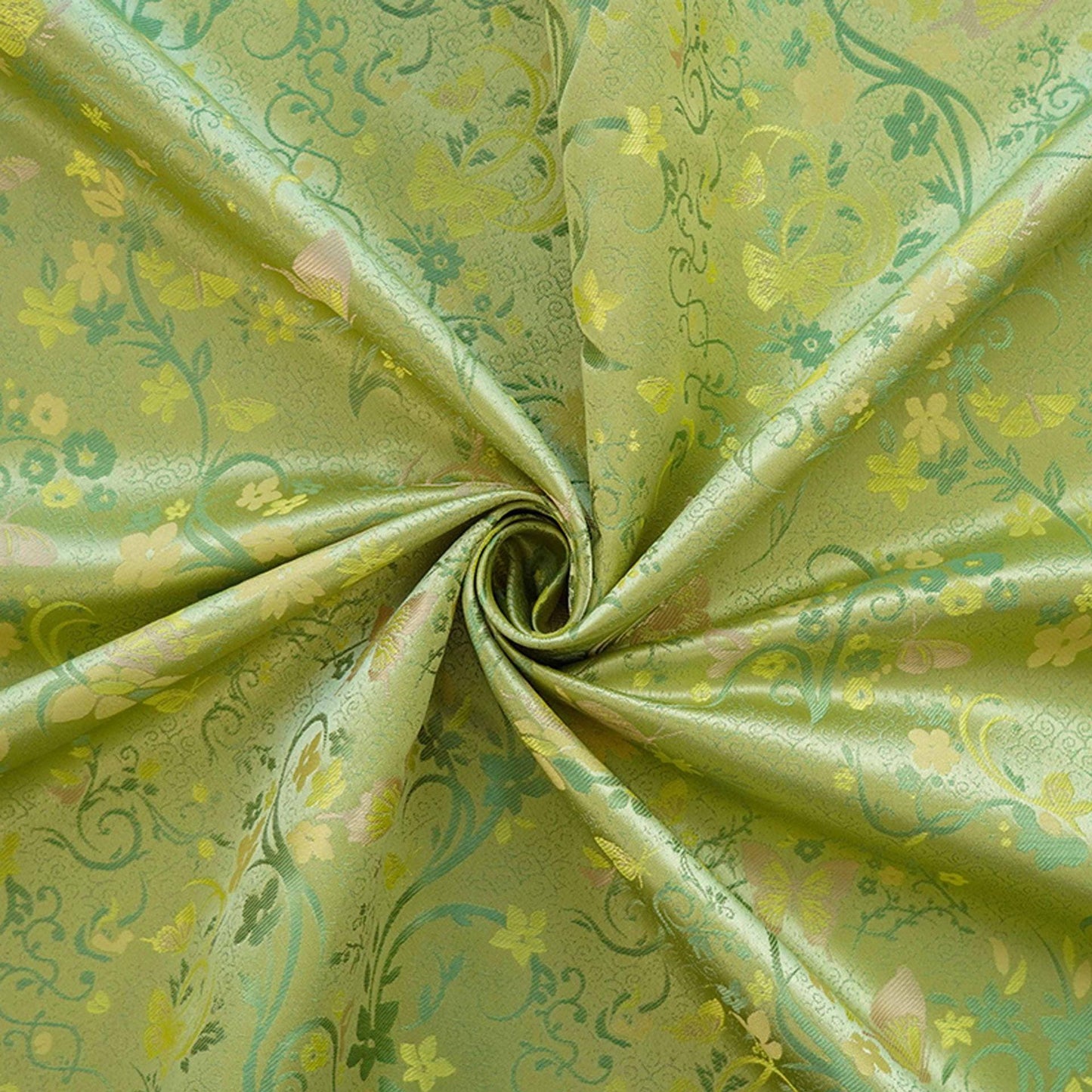 Tissu brocart papillon vert printemps : jacquard polyester de 165 cm de large