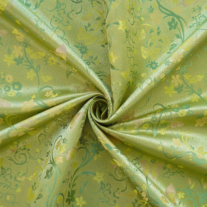 Tissu brocart papillon vert printemps : jacquard polyester de 165 cm de large