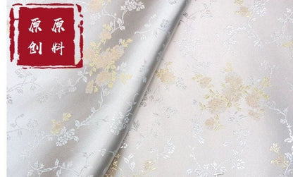 Tissu damassé en brocart de soie : 75 cm de large, motif pivoines, pour l’ameublement et la couture