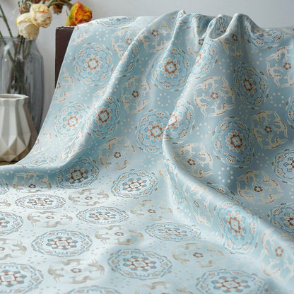 Floral Brocade Fabric: Blue Jacquard Sewing Material (65")