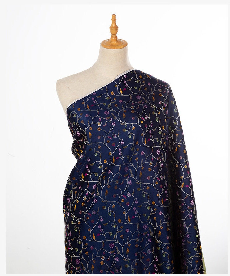 Floral Brocade Fabric: Red, Black & Navy Pepper Flower Jacquard (By The Meter)