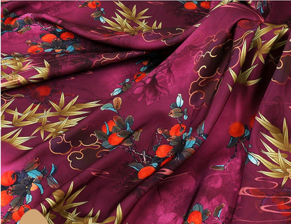 Floral Tea Silk Satin Fabric: 59"W Digital Print