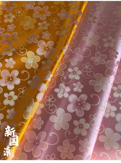 Floral Jacquard Rayon Blend Fabric ��� Pink & Yell" Wide