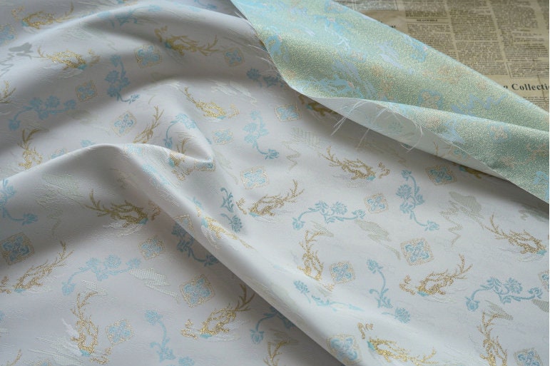 Reversible Floral Jacquard Fabric: Gold Thread Embossed Upholstery, 63"W