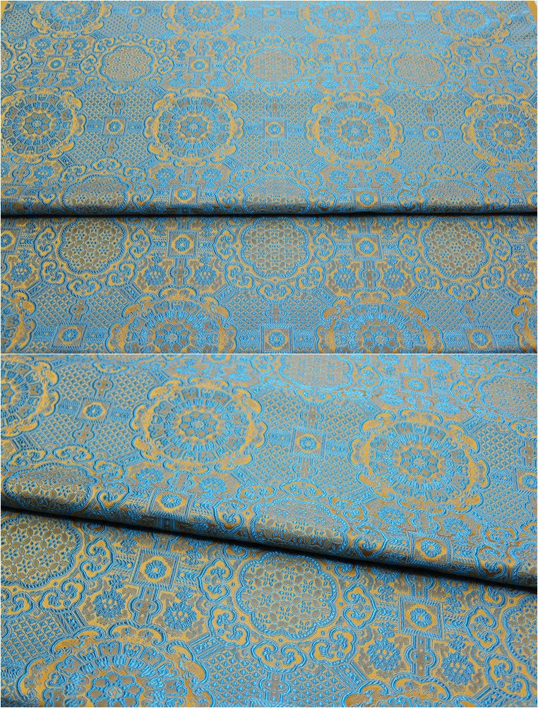 Gold Jacquard Fabric: Tortoise Bone Pattern Silk Rayon Blend