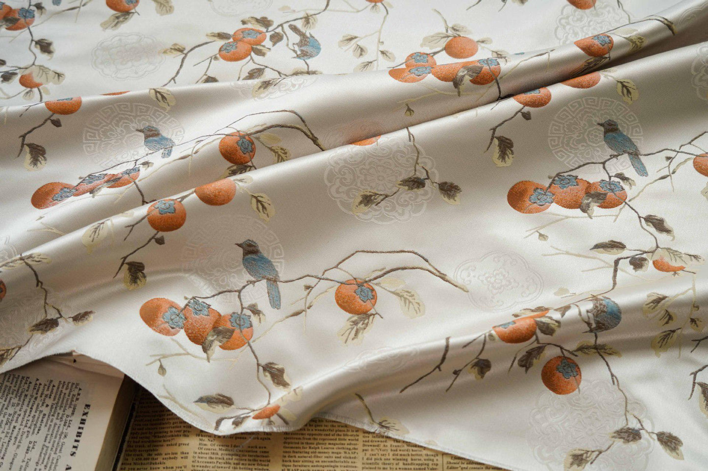 Reversible Jacquard Fabric: Persimmon Ruyi Embossed Woven Textile (65"W)