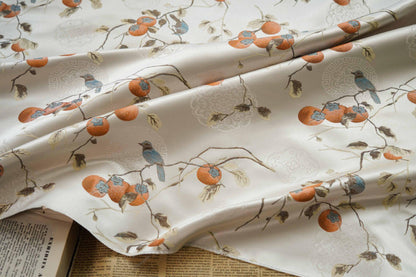 Reversible Jacquard Fabric: Persimmon Ruyi Embossed Woven Textile (65"W)