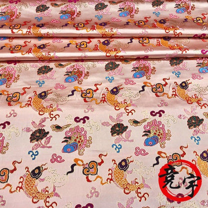 Silk Brocade Fabric: Carp Leaping Dragon Gate Pattern, 59"W