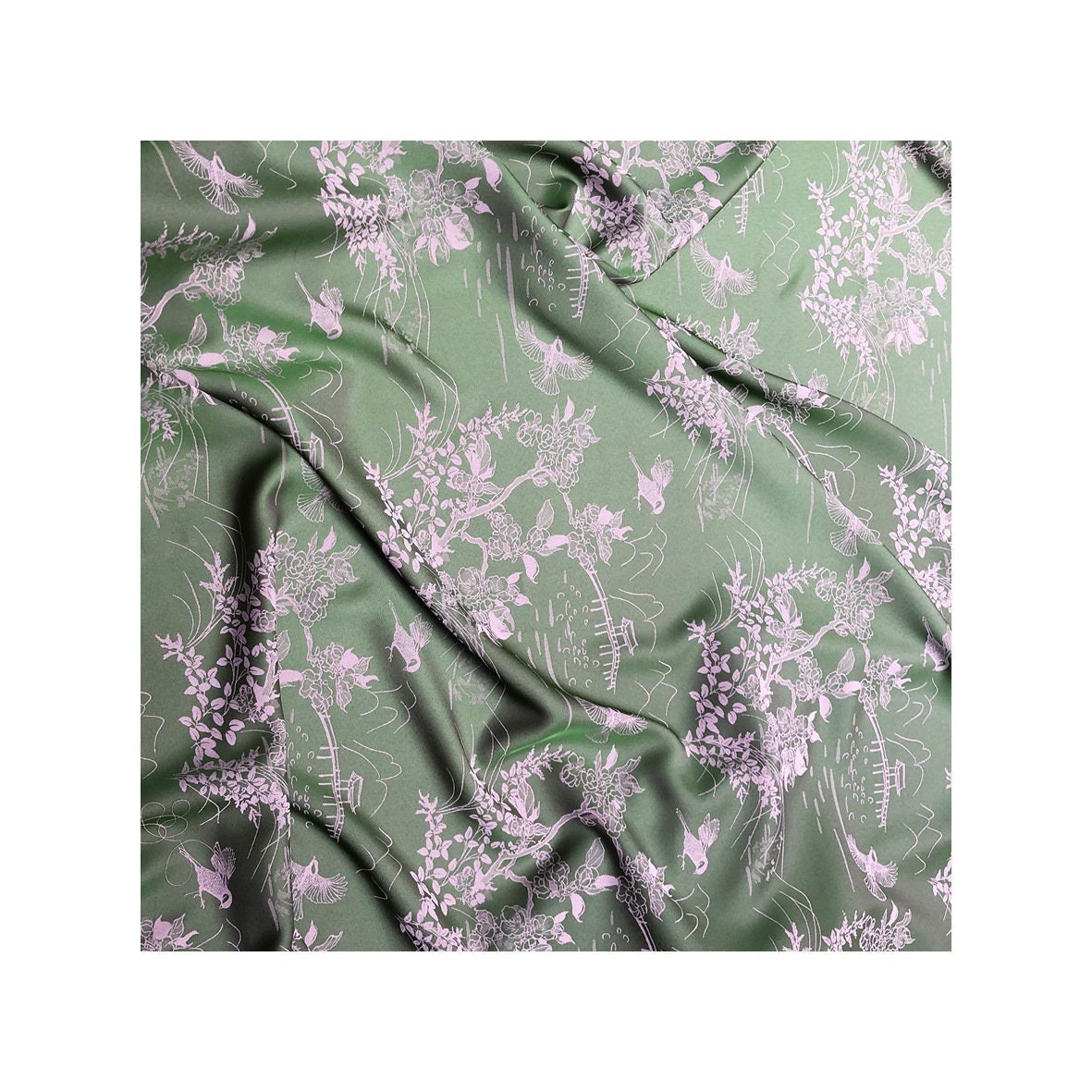 Bird Flower Jacquard Damask Fabric: Two-Sided Upholstery Material