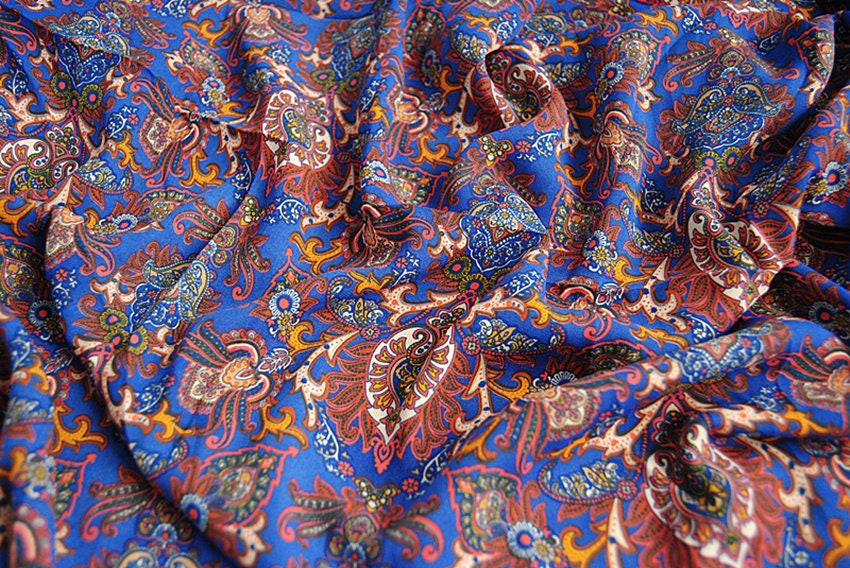 Blue Paisley Satin Fabric By The Meter: 59" Wide Polyester