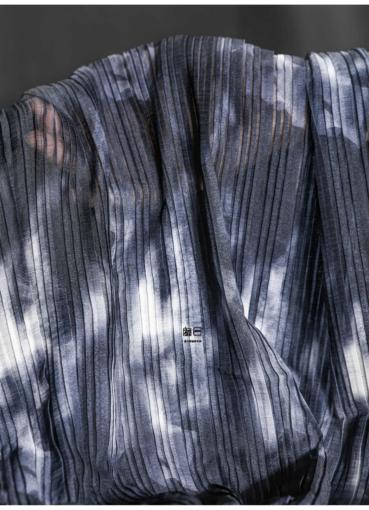 Black and White Tie-Dye Pleated Chiffon Fabric: 59"W Designer Dress Fabric