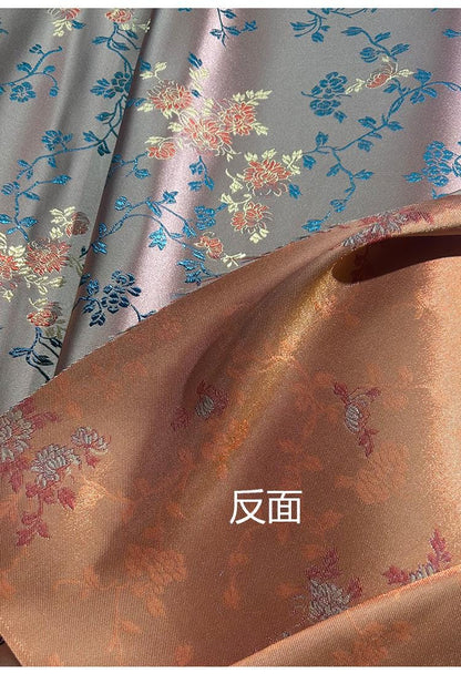 Brocart de soie damassé : tissu chinois à motifs floraux, largeur 75 cm (29,5 po) - Vendu au mètre