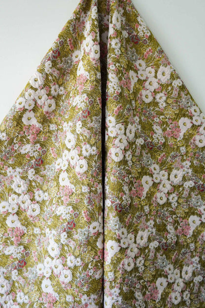 Reversible Floral Jacquard Fabric: 3D Embossed Green Woven Upholstery, 59" Wide