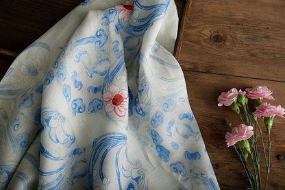 Buddha Cloud Print Ramie Fabric: Natural Fiber, 57" Wide - Poppylollipop