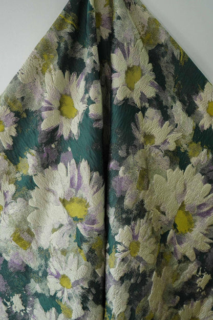 Jacquard Daisy Fabric: Retro Style Oil Painting, 57" Wide, By The Meter