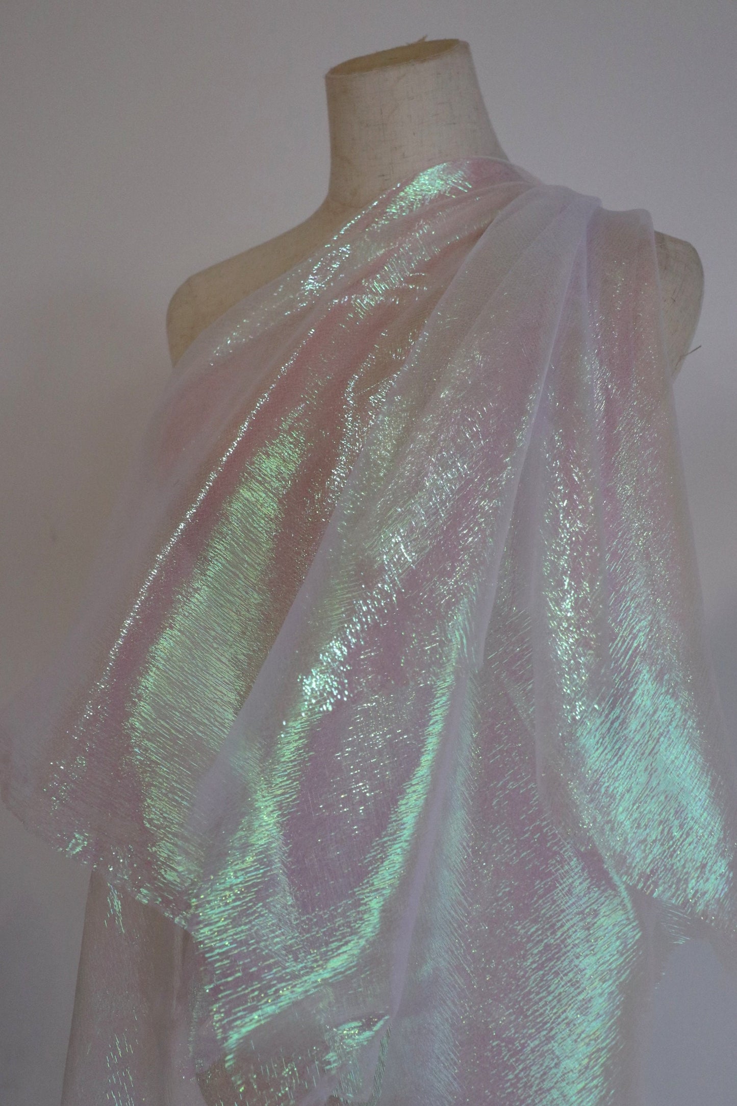 Laser Glitter Organza Mesh Fabric, Wrinkled Texture, 53"W