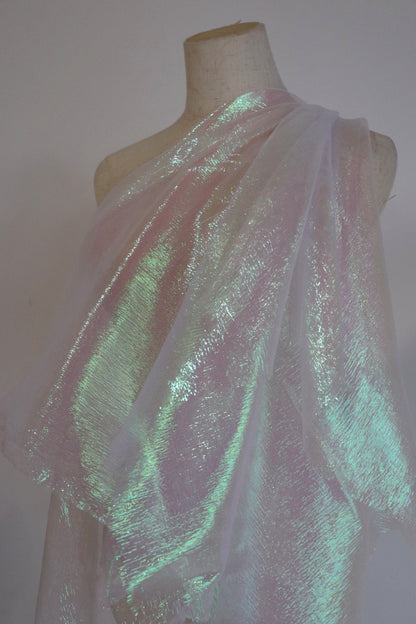 Laser Glitter Organza Mesh Fabric, Wrinkled Texture, 53"W