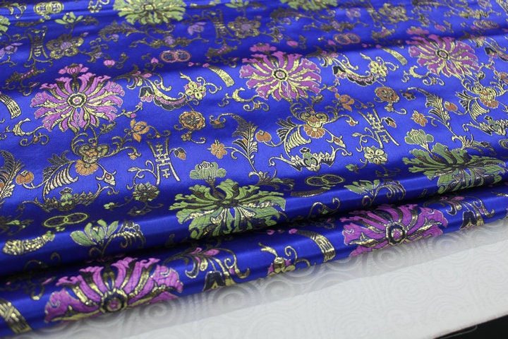 Lotus Flower Brocade Fabric: 29"W Silk Rayon Blend