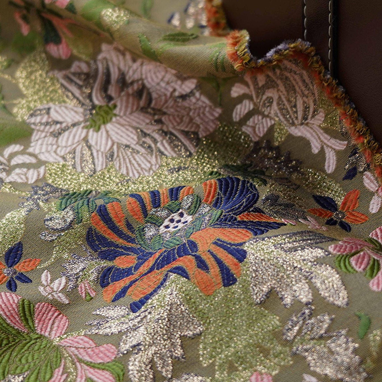 Woven Jacquard Floral Fabric: Vintage Style Brocade Textile (59")