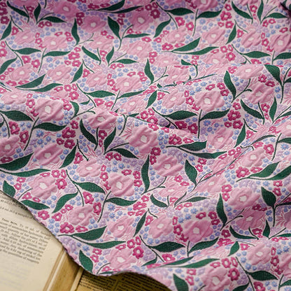 Pink Flower Jacquard Fabric: Embossed 3D Floral Design, 55" Wide