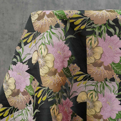Black Floral Jacquard Brocade Fabric: Romantic Yarn-Dyed Sewing Material, 55"W