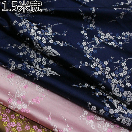 Tissu brocart de soie à motif de fleurs de prunier : tapisserie pour coussin Cheongsam de 150 cm de large