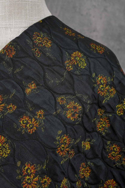 Embossed Floral Quilted Jacquard Fabric: Polyester Blend Upholstery