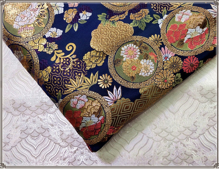 Floral Silk Brocade Fabric: 29.5" Wide, Costume Upholstery by the Meter