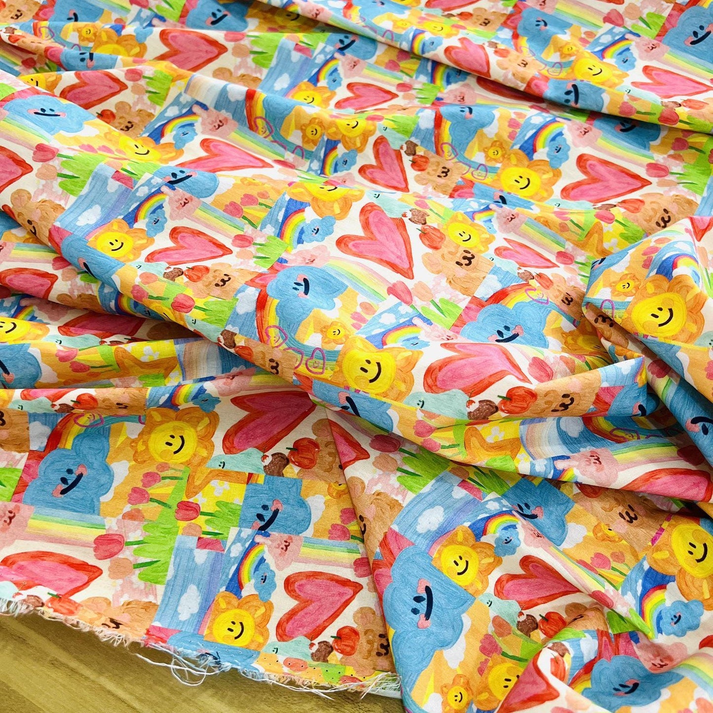 60s Cotton Fabric: Colorful Cartoon Print, Sewing Quilting Material