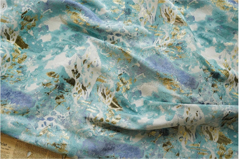 Gold Thread Jacquard Fabric: 3D Oil Painting Texture, 55" Wide