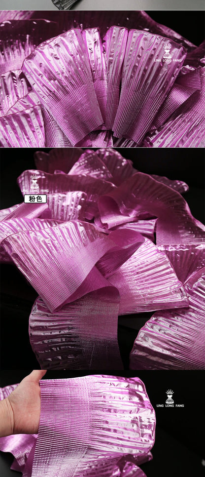Ruffle Organza Lace: 3D Folds, Metallic Luster Designer Fabric - 7.5" Wide