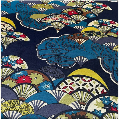 Japanese Fan Fabric: Multicolor Cotton Linen, 59" Wide
