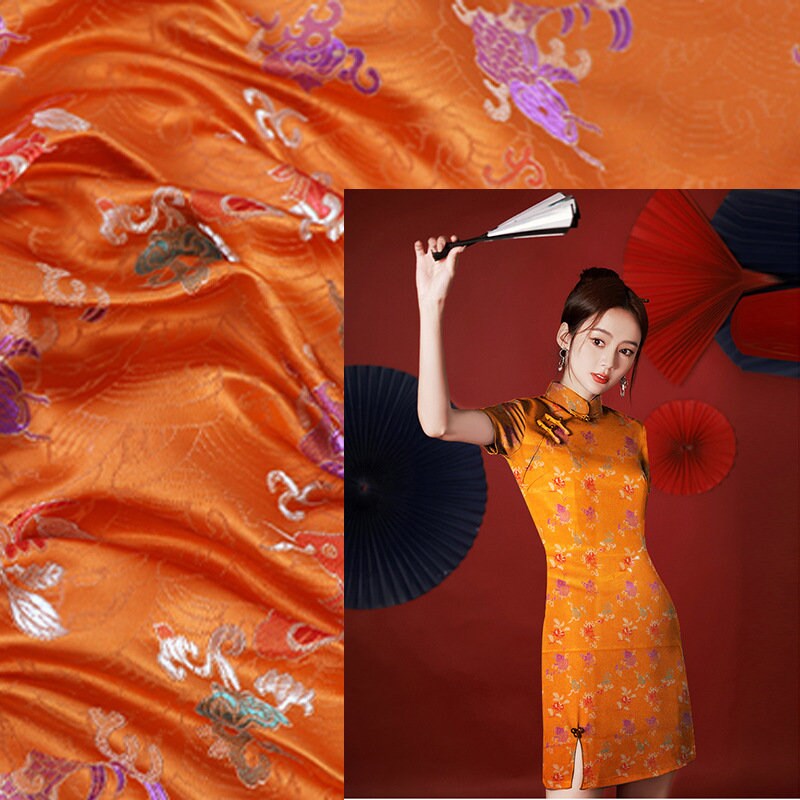 Tissu brocart bleu sarcelle : robe jacquard mongole chinoise en rayonne, 75 cm de large